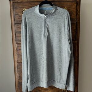 johnnie-O Men's Light Gray/Black Striped Quarter ZIp Size XL